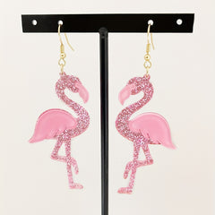 Western Style Pink Flamingo Earrings Acrylic Jewelry