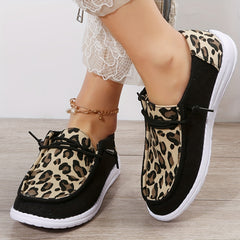 Leopard Print Loafers Lace-Up Canvas Shoes