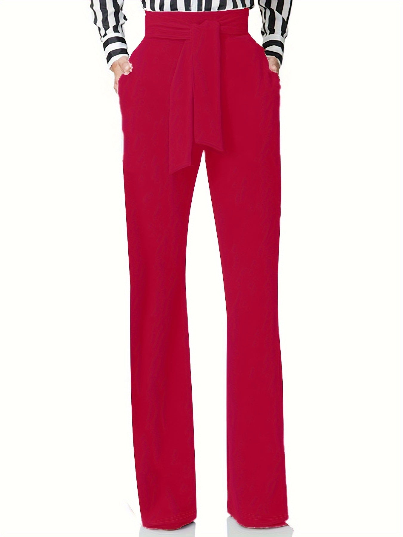  Straight Wide Leg High Rise Belted Pants