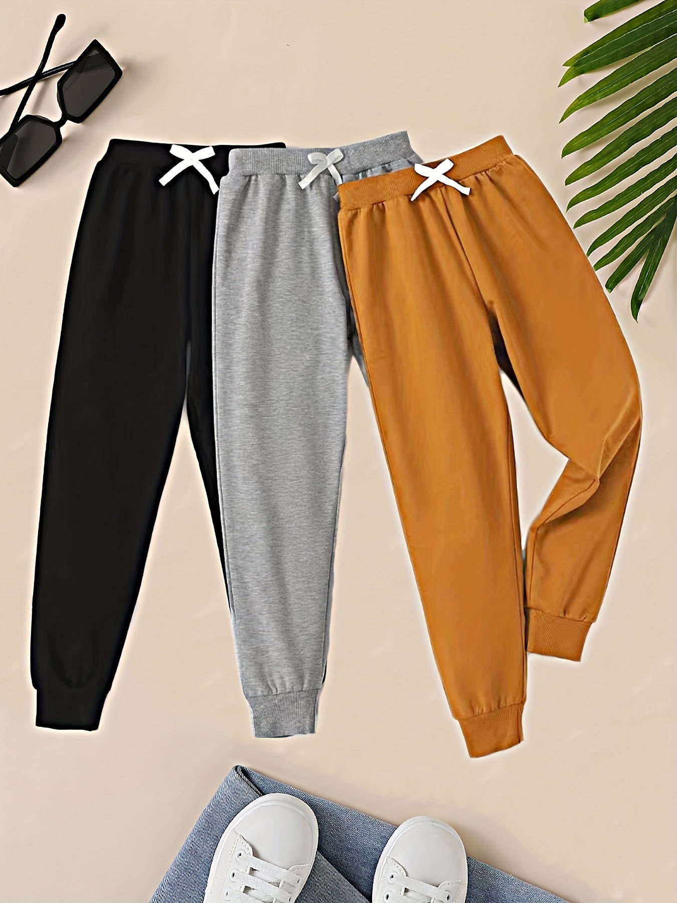 3pcs Toddler Boys Casual Cargo Pants Elastic Waist Jogger Pants