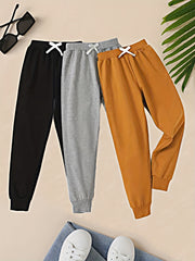 3pcs Toddler Boys Casual Cargo Pants Elastic Waist Jogger Pants