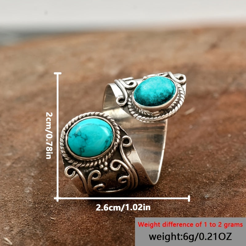 Vintage Boho Style Gemstone Ring Zinc Alloy Mosaic Adjustable Band