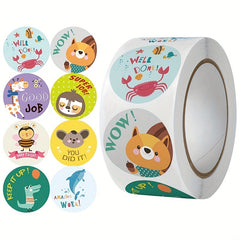 500 Sheets Roll Animal Sealing Stickers Hand-painted Cartoon Rewards