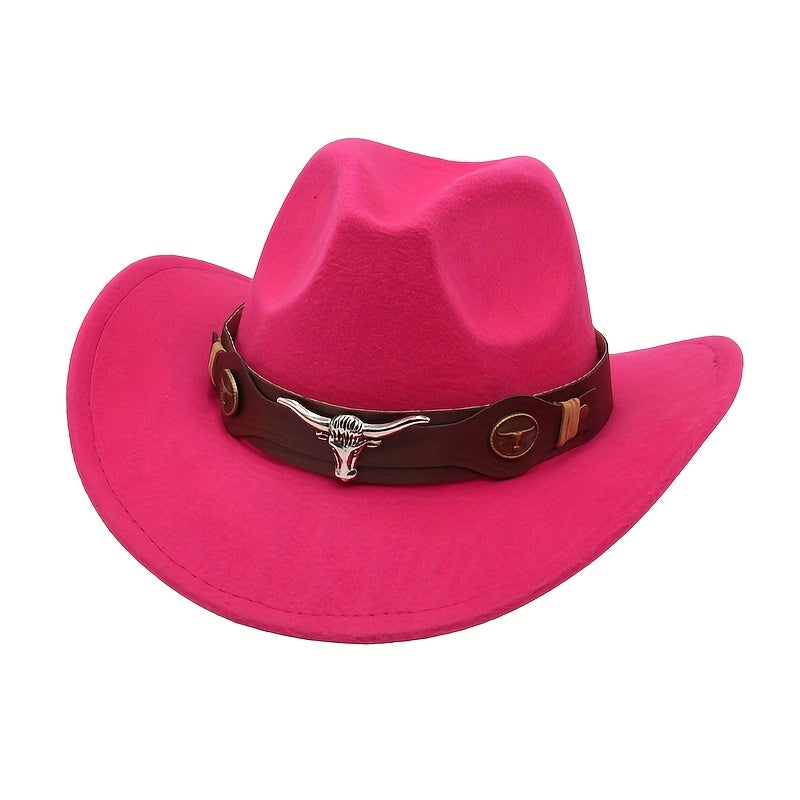 Western Cowboy Hat with Metal Bull Head