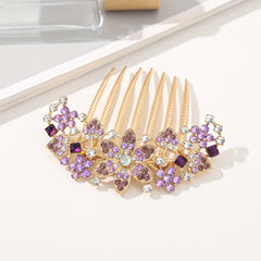 Crystal Rhinestone Hair Comb Flower Decor Non-slip Hair Ornament