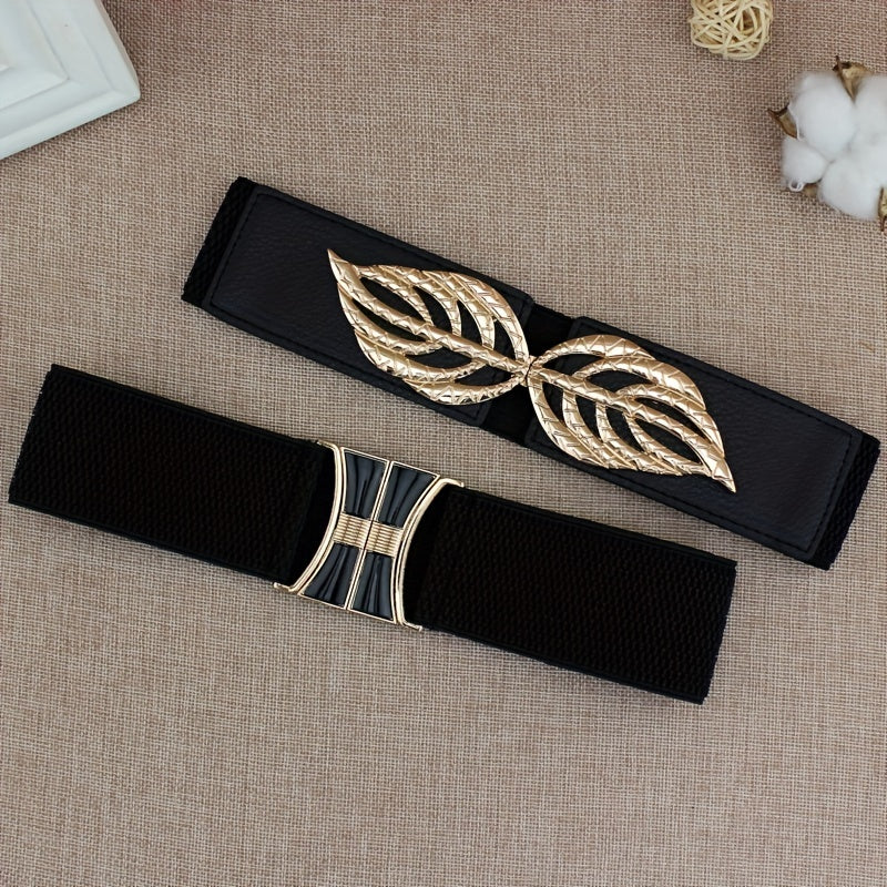 Geometric Buckle Girdle Elastic Wide Waistband for Women