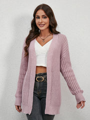  Ribbed Long Sleeve Open Front Knit Cardigan