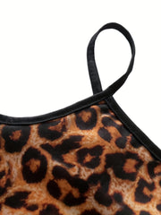 Leopard Print Crop Cami Top Y2K Summer Sleeveless Top Women's Clothing