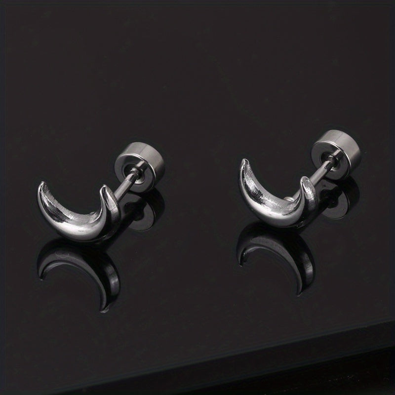 Men's Stainless Steel Stud Earrings Heart Moon Cone Leaf Ear Studs