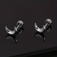 Men's Stainless Steel Stud Earrings Heart Moon Cone Leaf Ear Studs