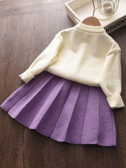 Girls Knit Cardigan & Pleated Skirts Set for Baby Kids Spring Fall