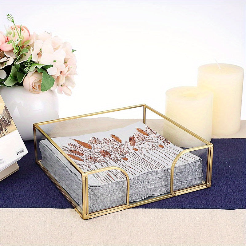 Glass Napkin Holder with Mirrored Bottom for Tabletop Decor