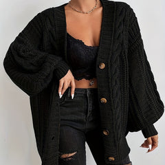  Cable Knit Lantern Sleeve Cardigan