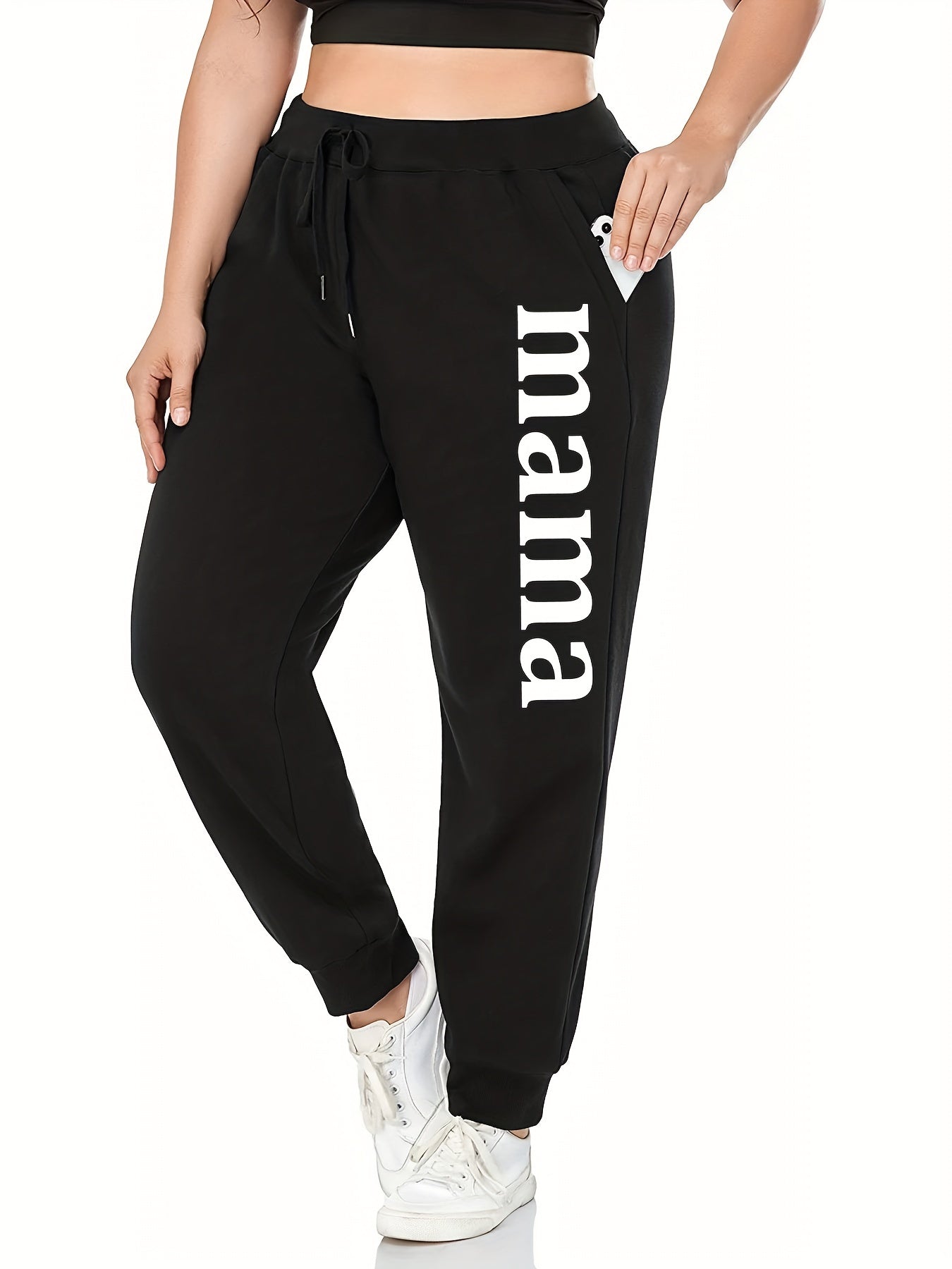 Mama Letter Print Drawstring Sweatpants Plus Size