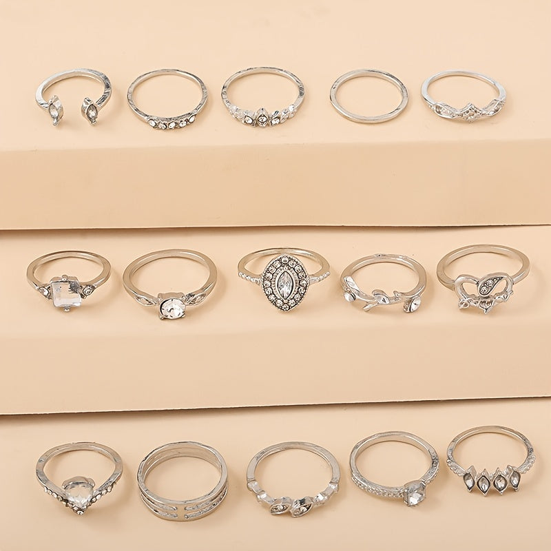 Vintage Rhinestone Stackable Ring Set for Women Girls