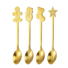 4pcs Gingerbread Man Christmas Tableware Spoon Creative Coffee Spoon