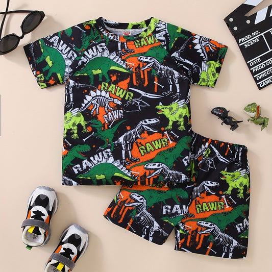 Boys Dinosaur Print Quick Dry Swimming Suit & Shorts Set