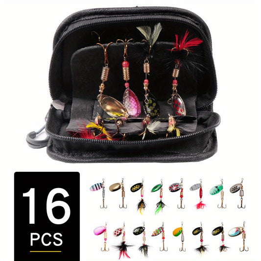 16pcs Metal Spinner Bait Fishing Lures for Freshwater and Saltwater Fishing