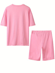 Women's Short Sleeve T Shirt & Shorts Casual 2pcs Outfit for Summer & Spring