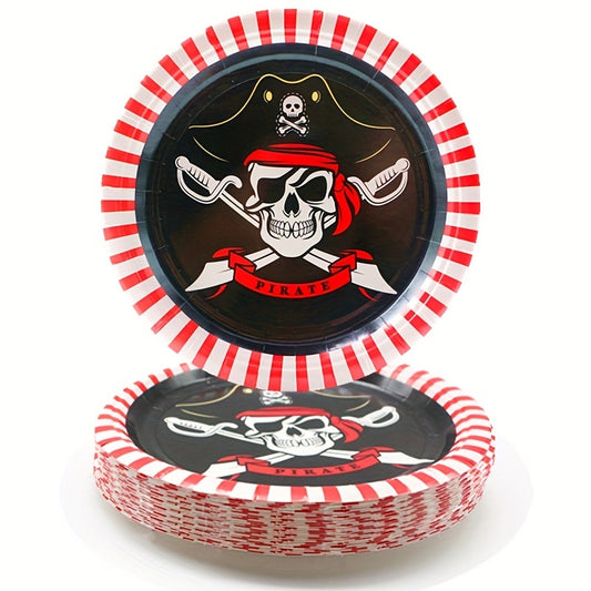 20pcs 17 Party Paper Plates Pirate Theme Party Tableware Set