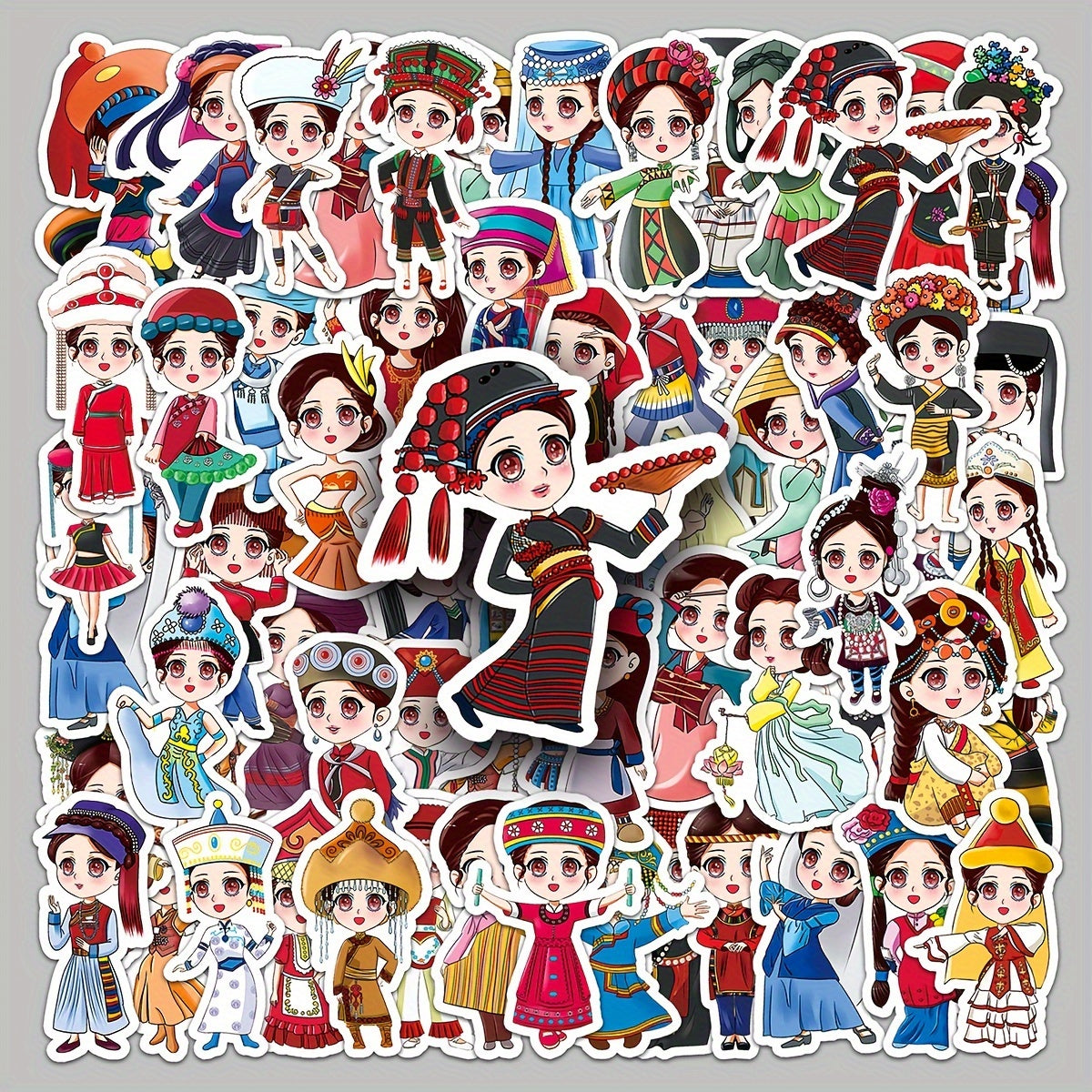 56pcs Ethnic Cartoon Luggage Stickers Waterproof Decoration