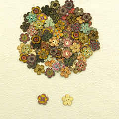 50pcs Retro Painted Flower 2 Holes Wooden Buttons DIY Sewing Decor