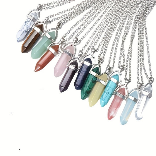 Vintage Silver Quartz Crystal Necklace Chakra Healing Point Pendulum Pendant