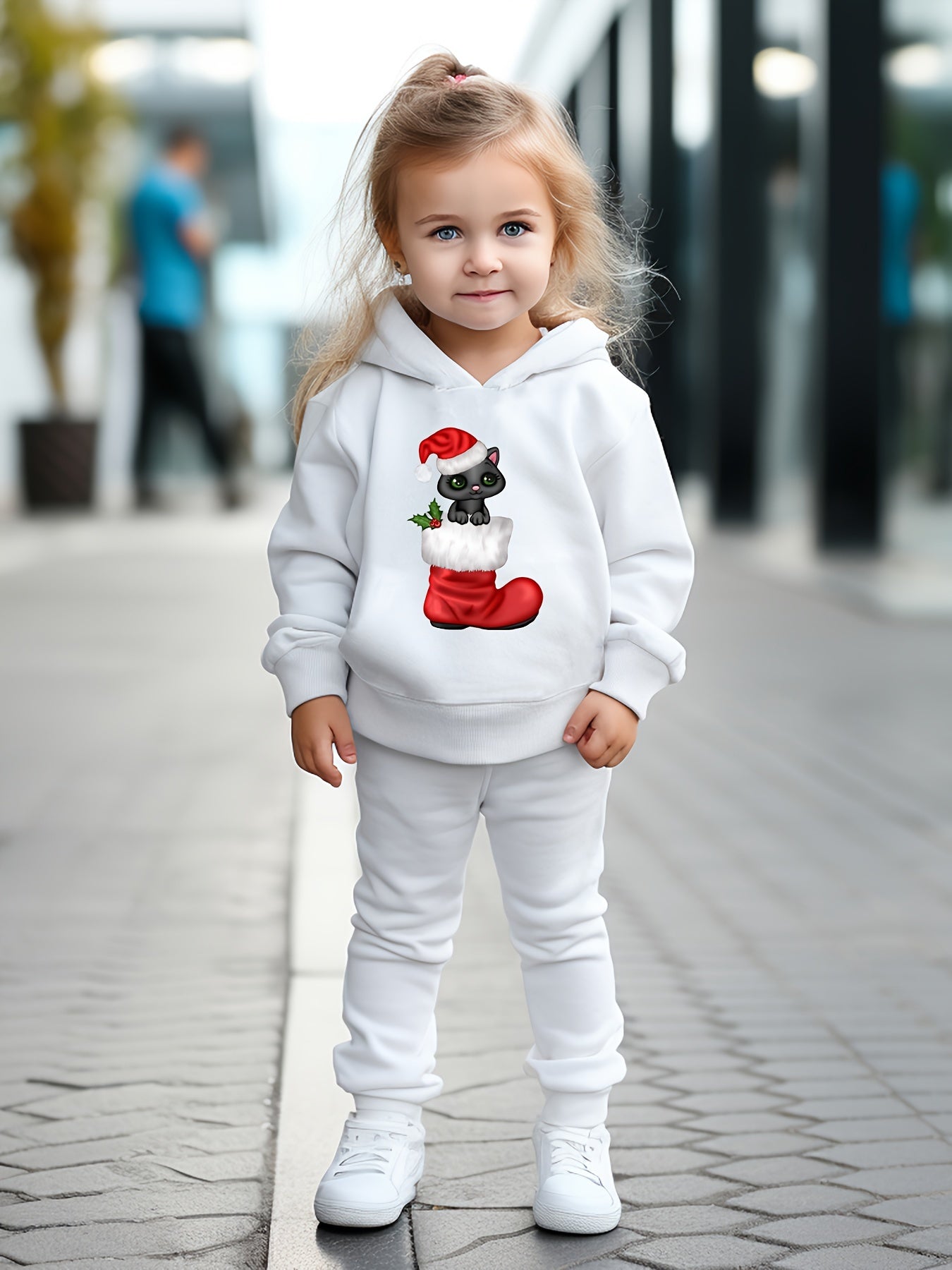 OERYUI 2pcs Kitty & Christmas Hoodies Pants Set For Kids Spring Fall Sports