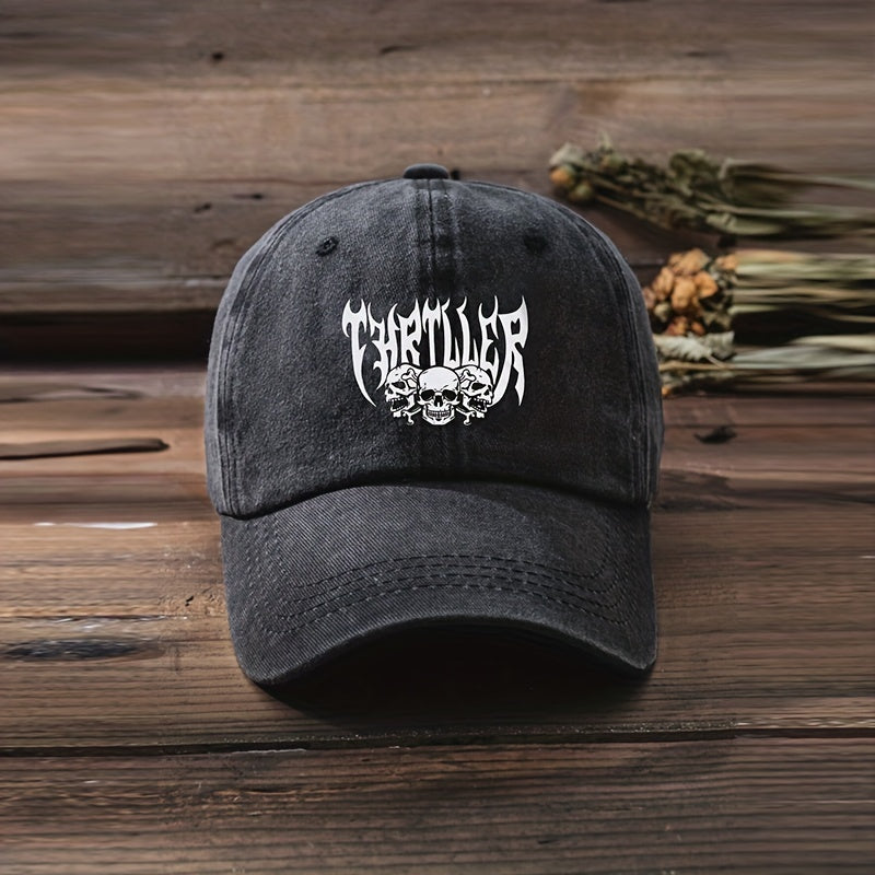 Skull Print Baseball Cap Washed Distressed Sports Hat Women Cotton Sun Hats