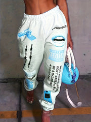  Graffiti Print High Rise Jogger Pants