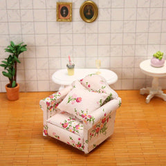 12 Dollhouse Furniture Pink Floral Living Room Single Sofa