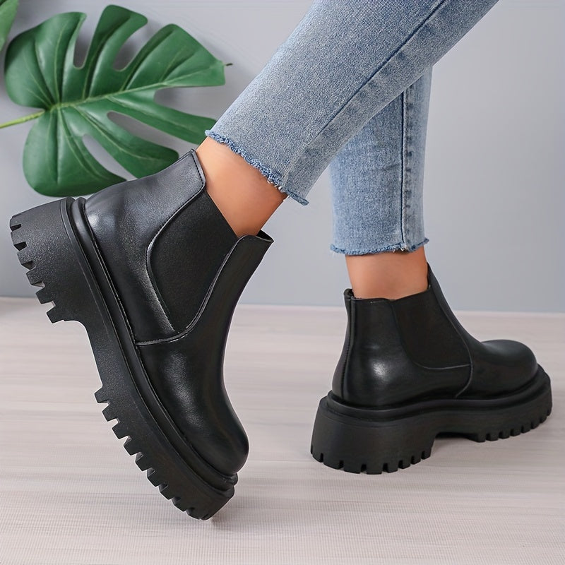 Women's Platform Chelsea Boots Slip On Ankle Combat Boots
