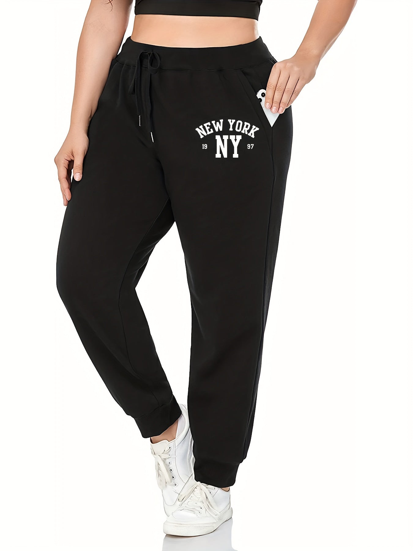  City Name Print Drawstring Sweatpants Women's Plus