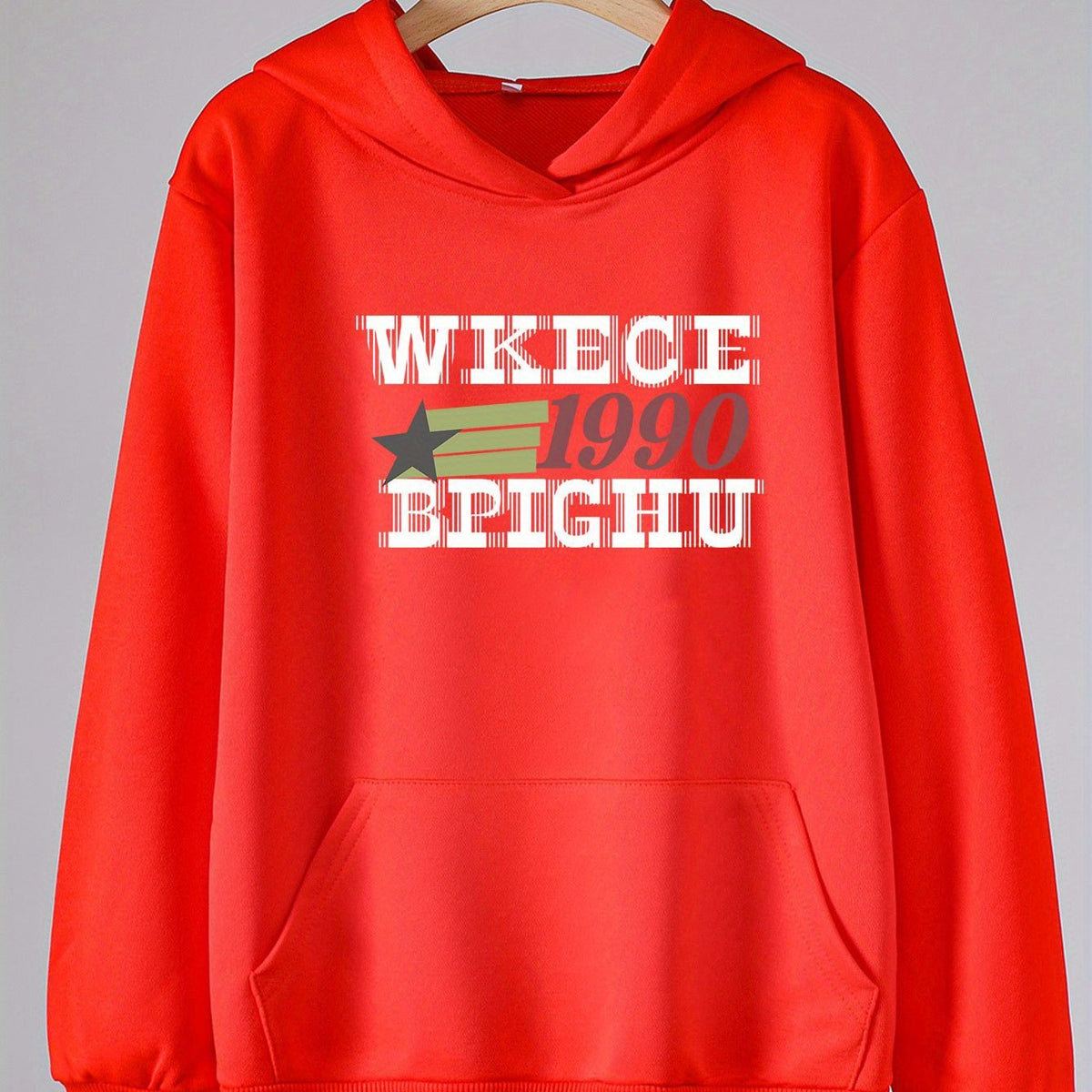 Girls 1990 Print Hoodies Comfy Hooded Pullover Top With Pocket