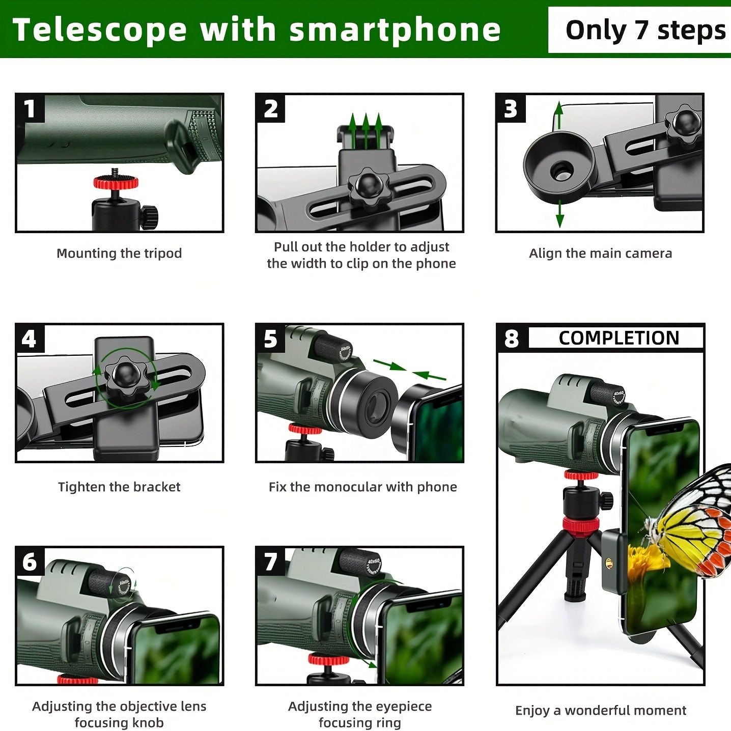 High Magnification Monocular Telescope With Mobile Phone Adapter Tripod
