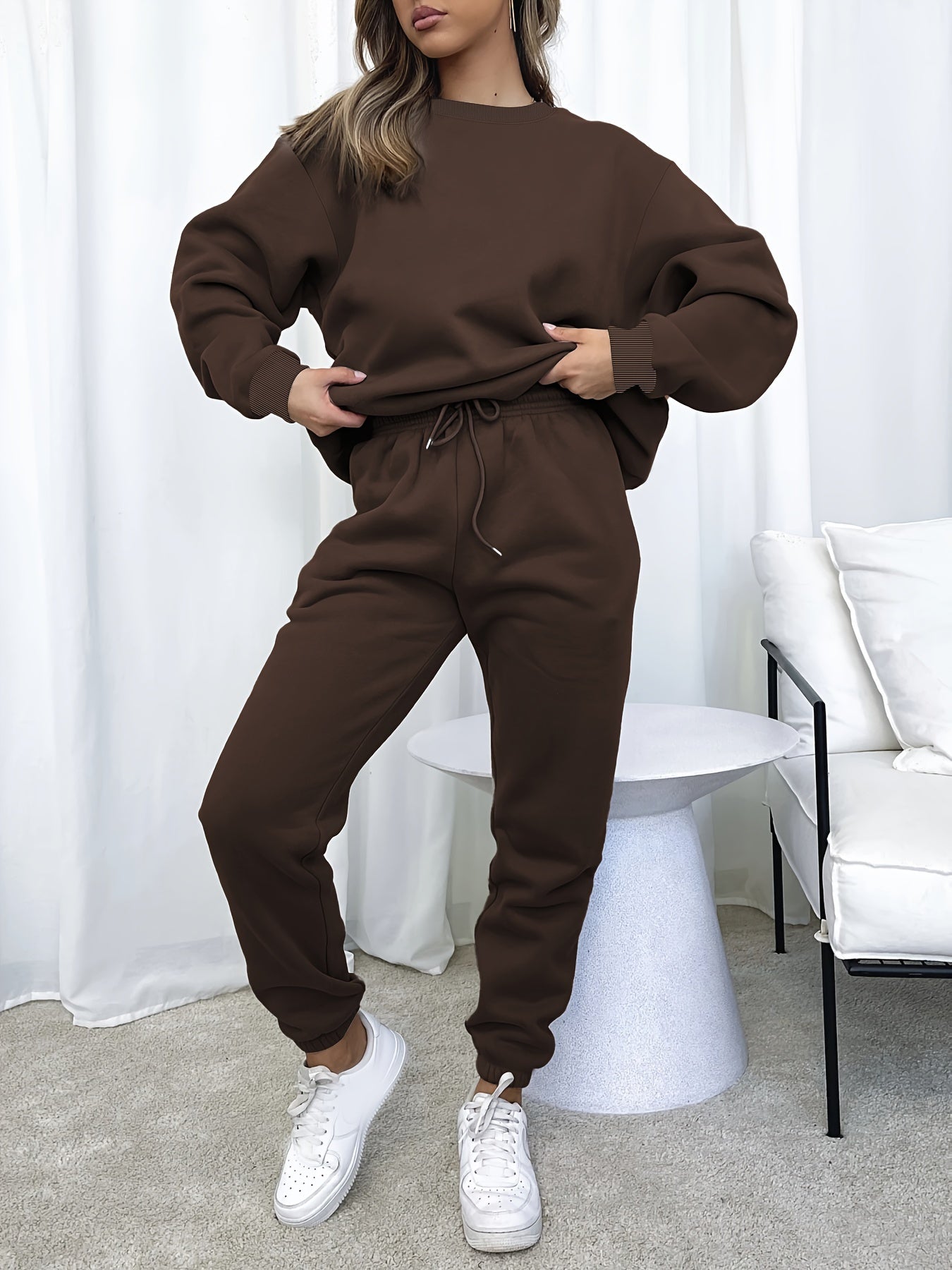  Solid Sweatshirt & Jogger Set