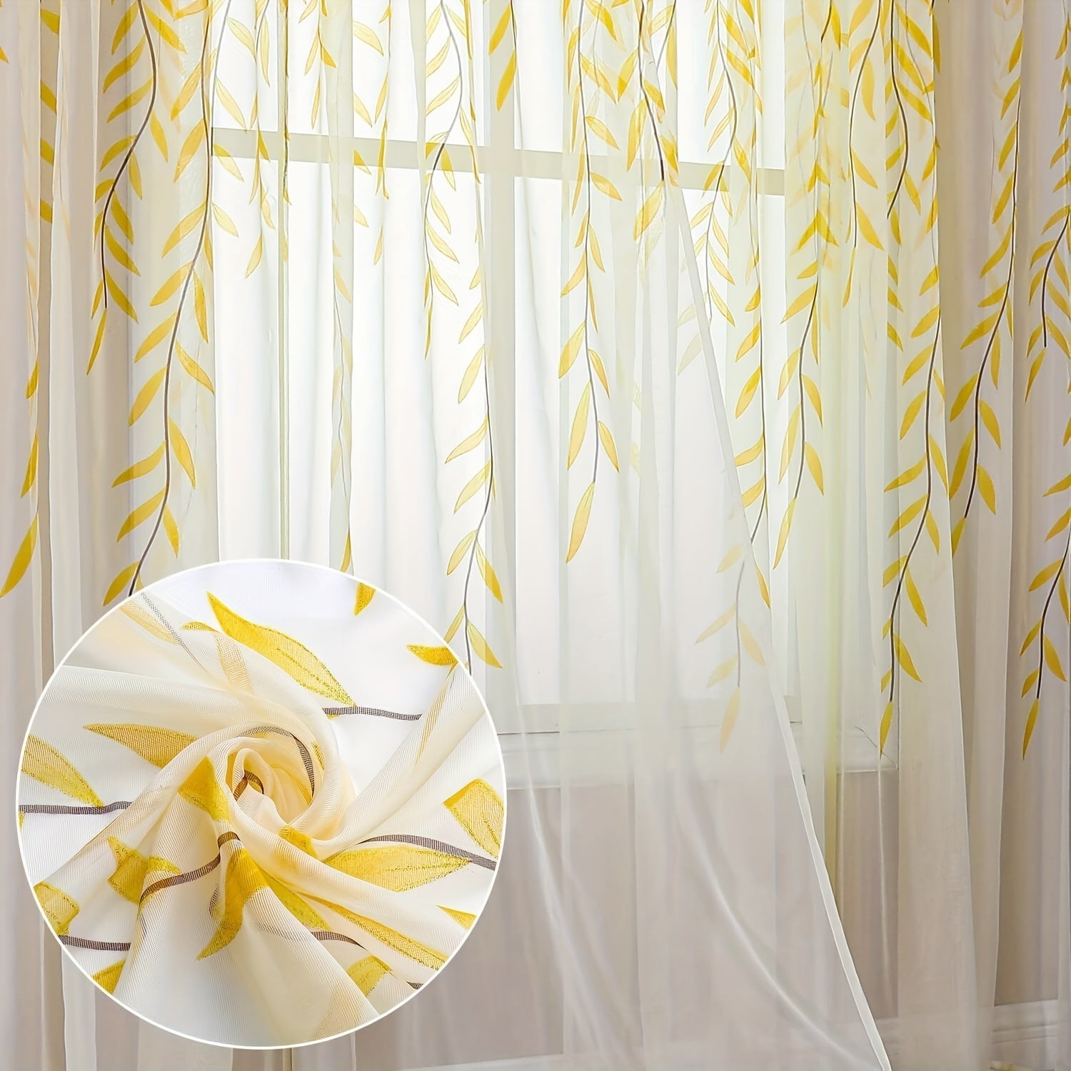 Vine Leaves Sheer Curtains for Bedroom Decor