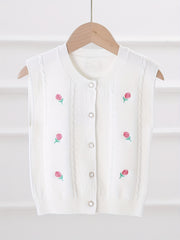 Floral Embroidered Baby Girls Knitted Sweater Vest