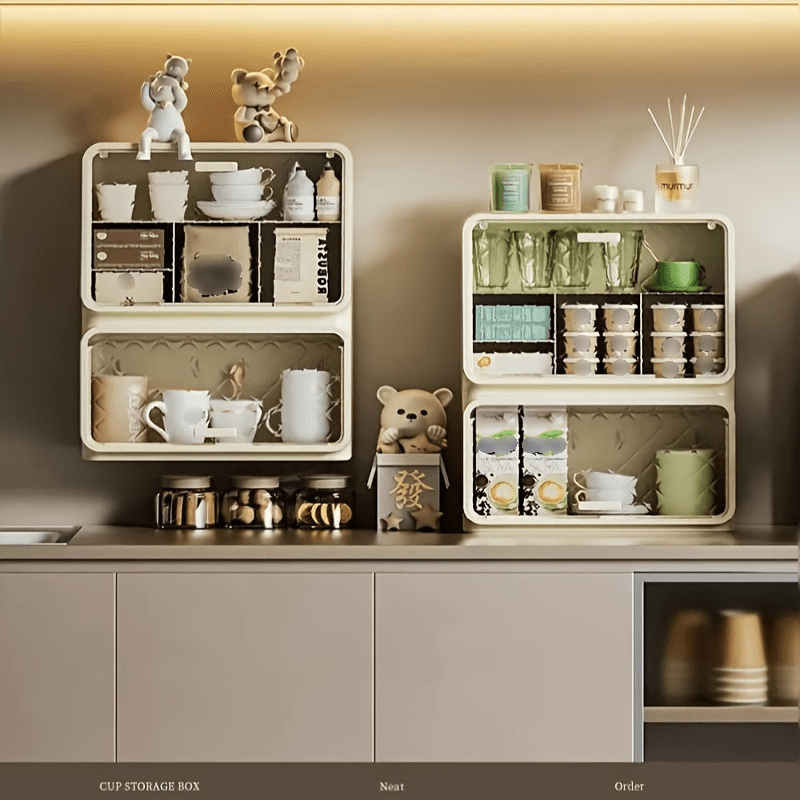 Desktop Coffee Cup Storage Rack with Dustproof Door