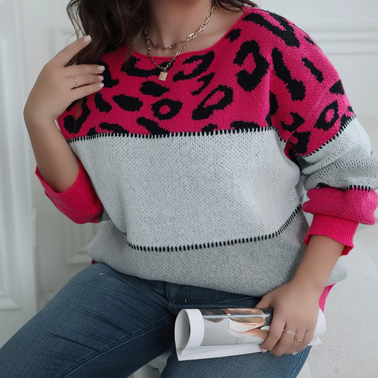  Colorblock Leopard Print Sweater