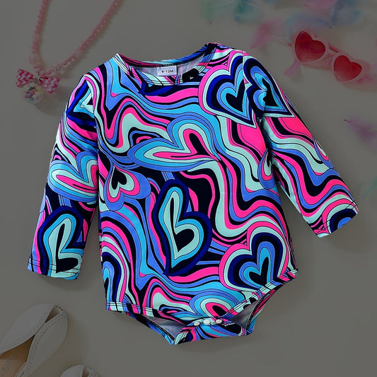 Baby Girls Heart Print Long Sleeve Onesie Triangle Romper Clothes