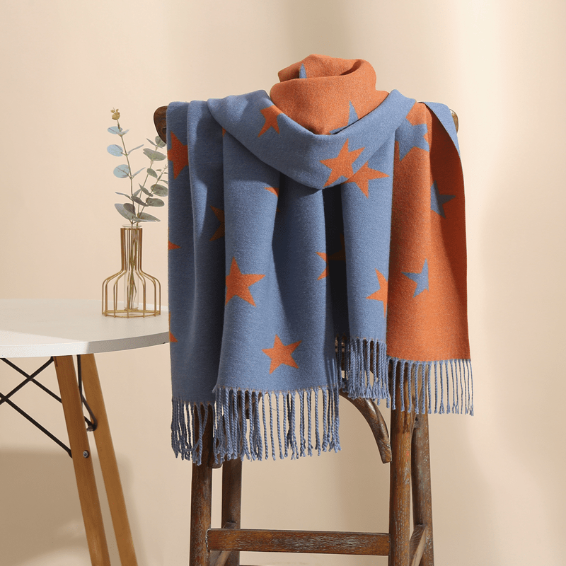 Two Star Fringe Trim Scarf