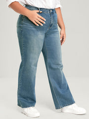 Washed Button Fly Wide Leg Jeans