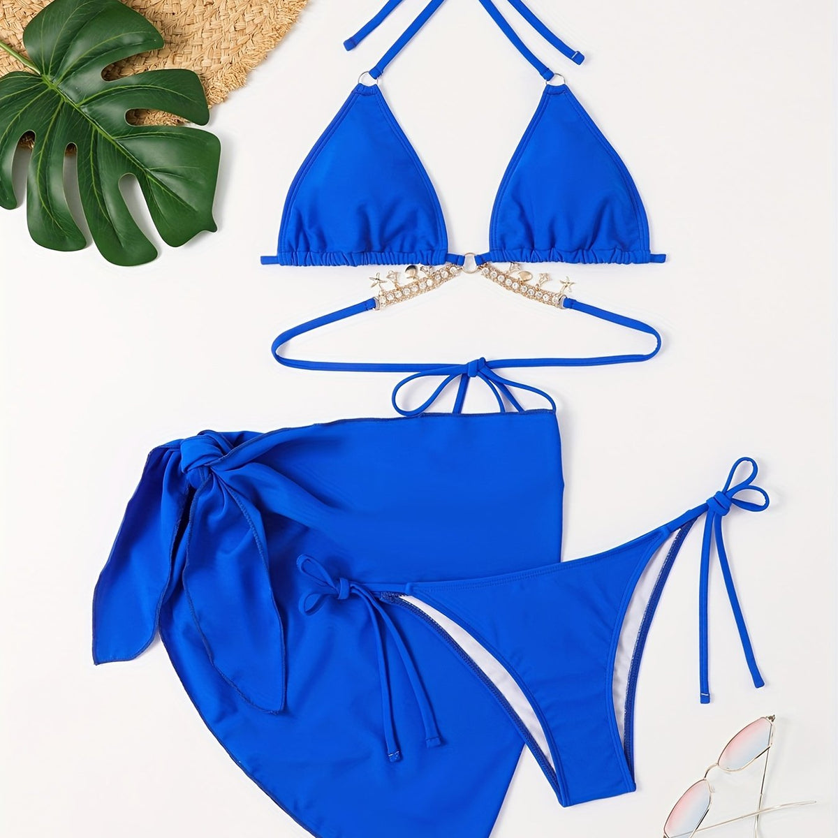 Halter Neck Bikini Set with Triangle Tie Side High Cut Swimsuit