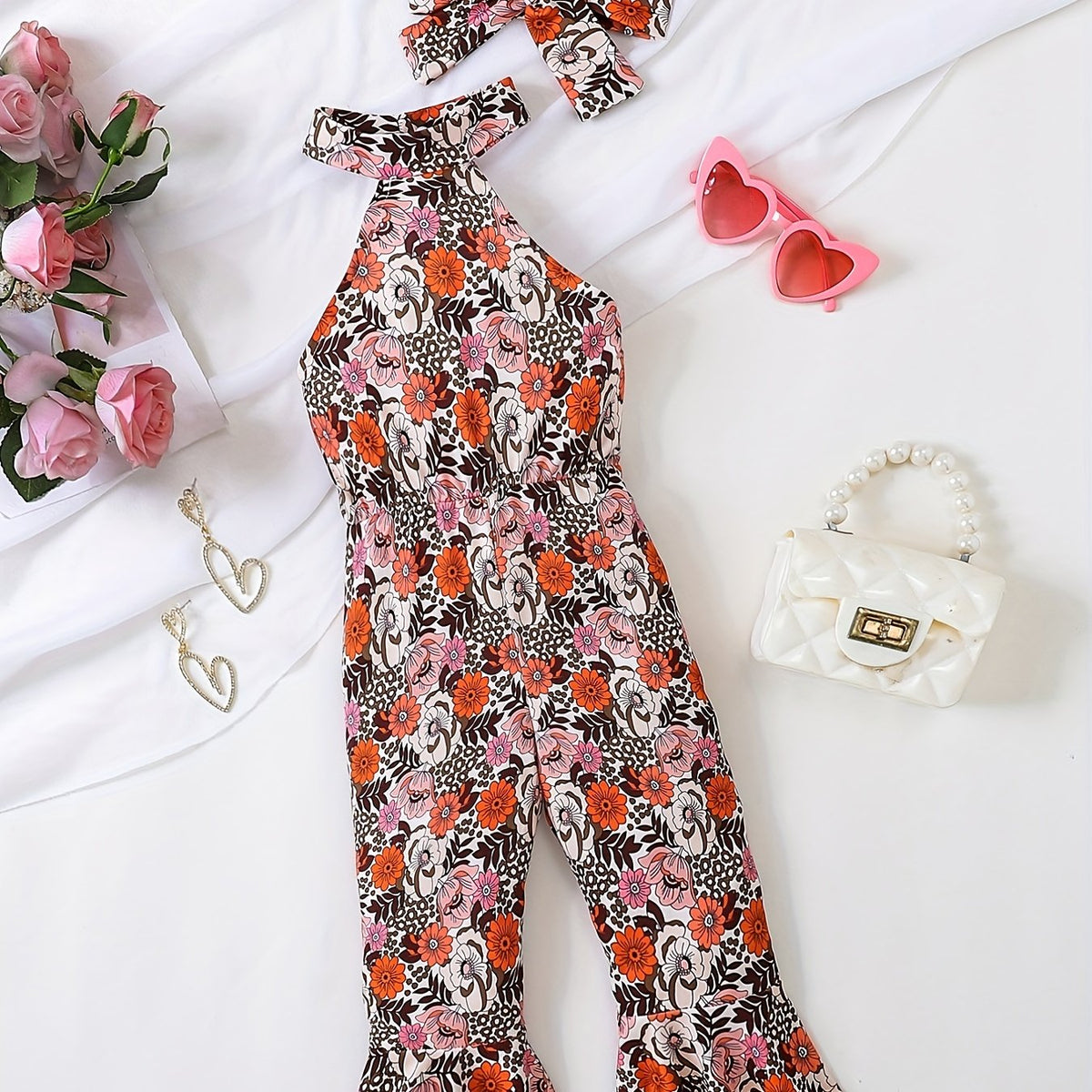 Floral Print Spaghetti Strap Romper Toddler Girls Jumpsuit