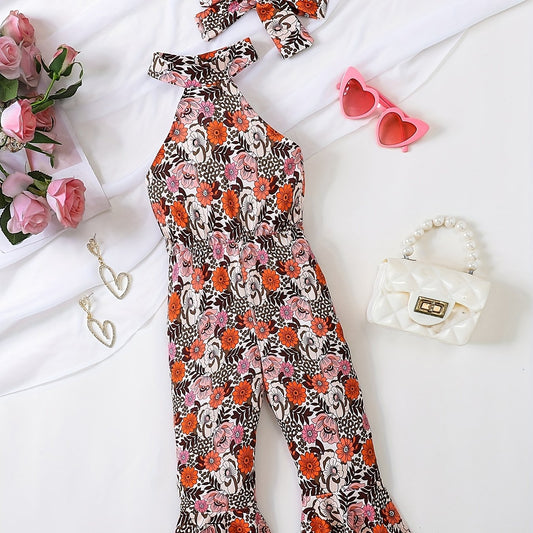 Floral Print Spaghetti Strap Romper Toddler Girls Jumpsuit