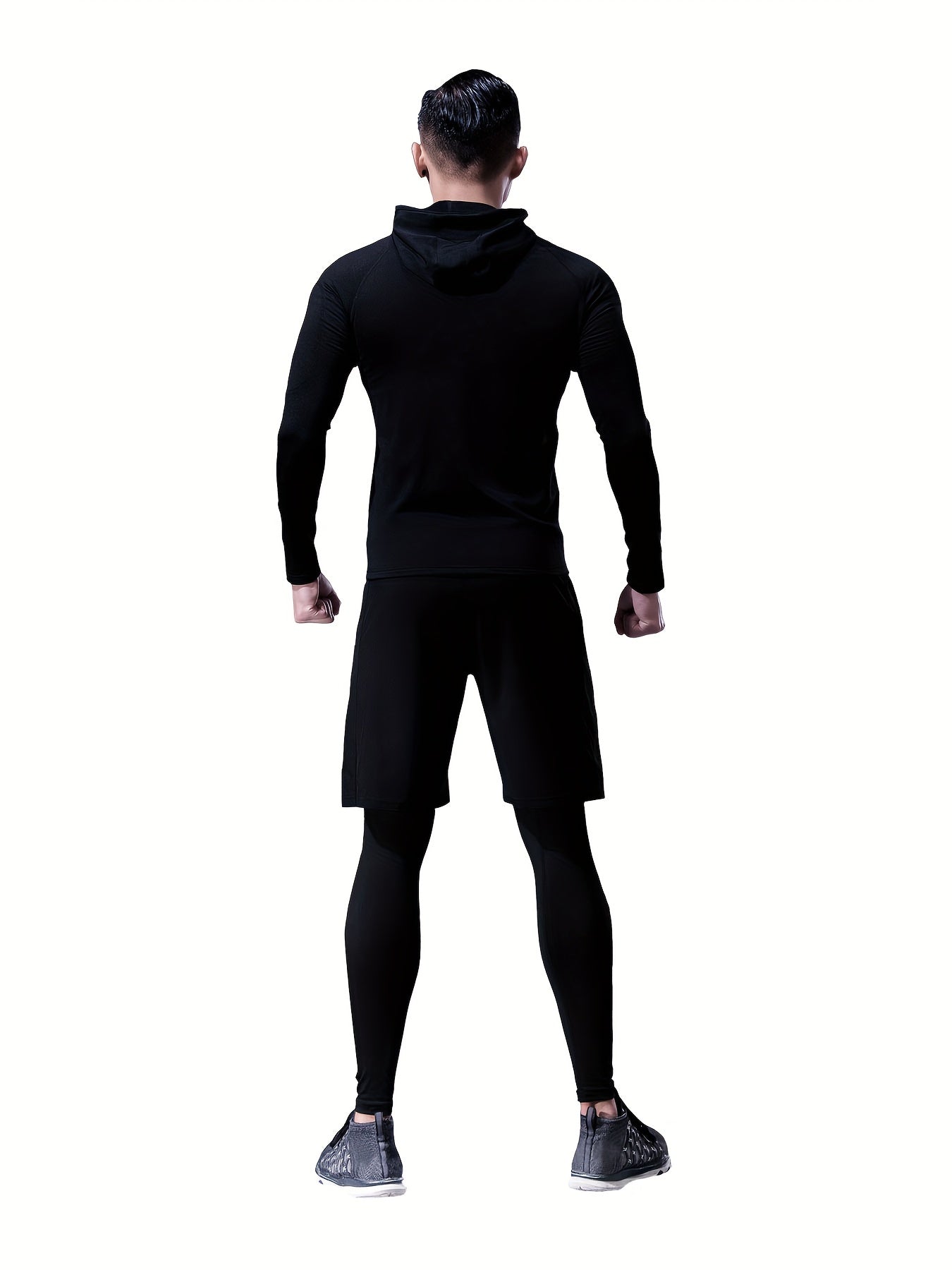 Men's Sports Set Zip Up Hoodie Jacket & Fitness T shirt Top & High Stretch Short