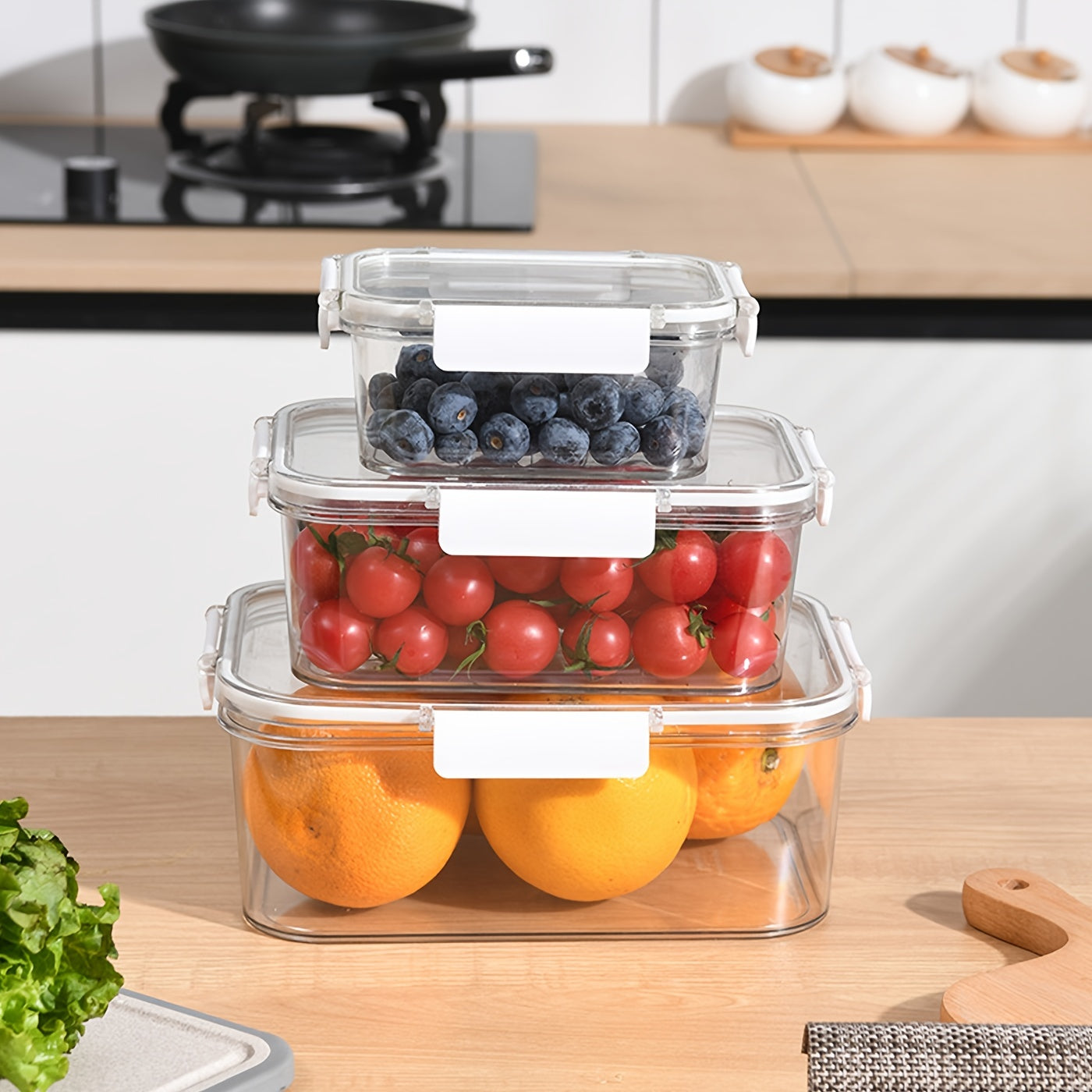 3pcs Plastic Food Storage Containers Keep Food Fresh & Organized