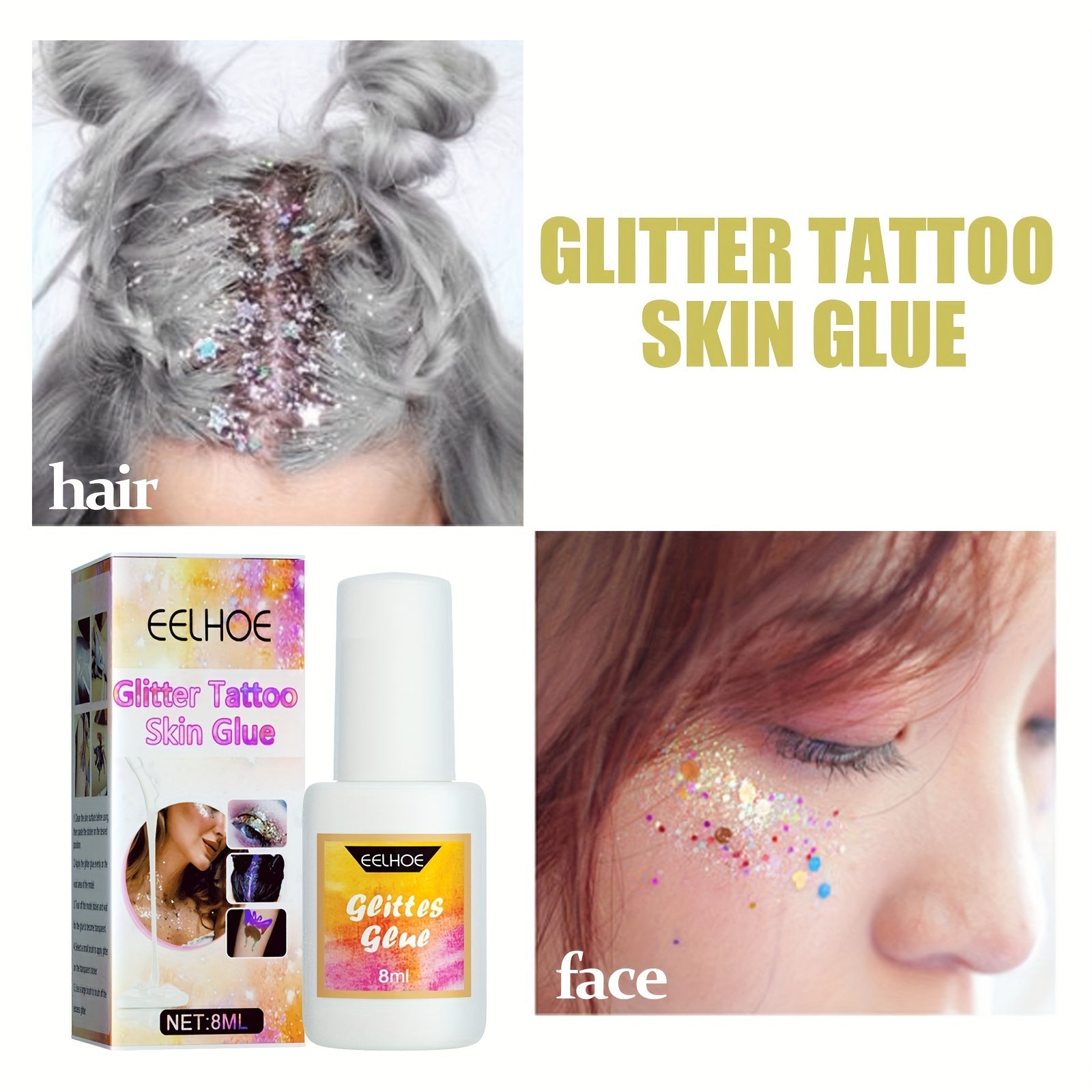Waterproof Glitter Glue for Body Face & Skin - Halloween Carnival Makeup