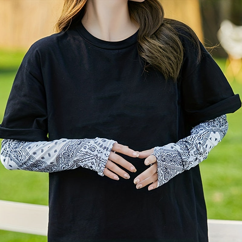 Paisley Print Ice Sleeve Gloves Breathable UV Protection Sleeves